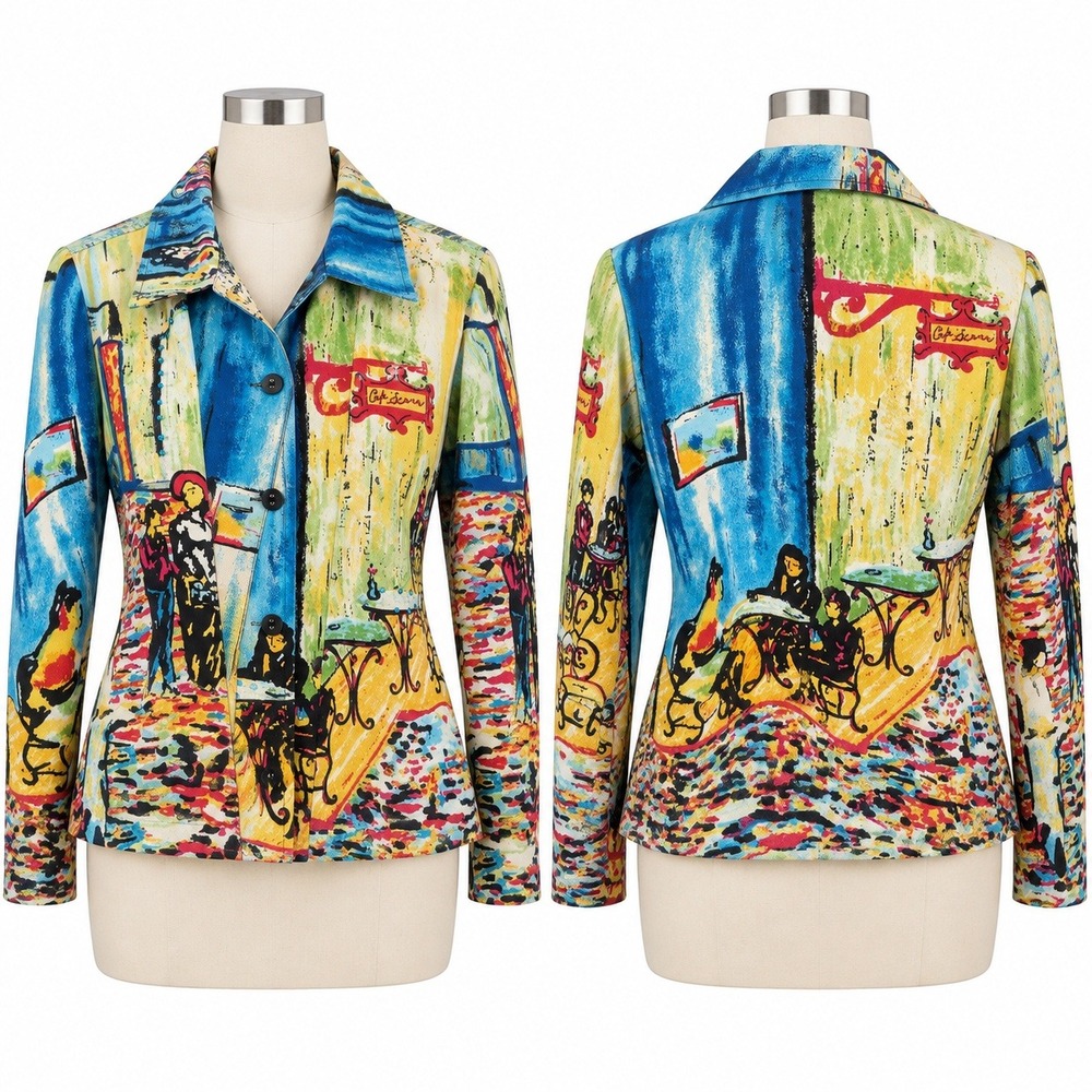 Vintage Graff by UM Company Womens M Art Print Cafe Jacket Beaded Colorful